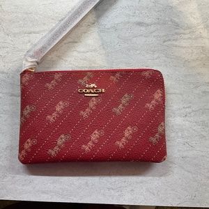 Coach Corner Zip Wristlet- red stagecoach print